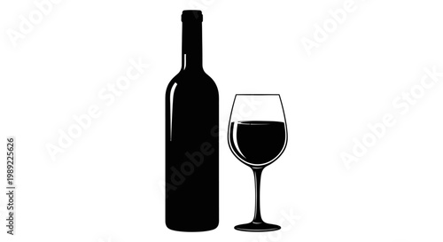 Wine bottle and wine glass.