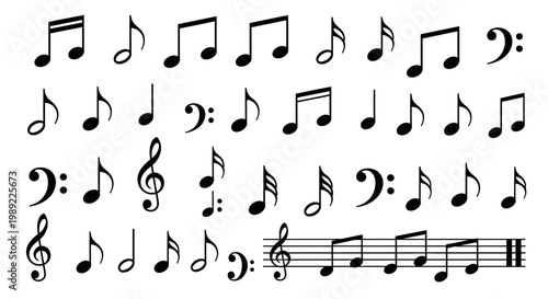 Music notes and musical symbols.