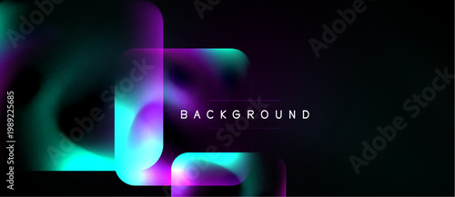 Abstract gradients overlap dark background. Vibrant teal, purple hues create modern visual effect. Minimalist design, text label present.