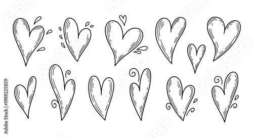 Collection of hand drawn hearts.