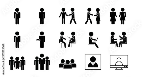 Black silhouette people icons set.