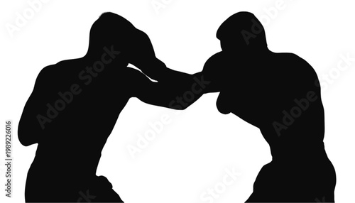 Boxers engage in a high-intensity sparring session where two athletes exchange punches within a competitive fighting environment to demonstrate their physical strength and combat training skills.