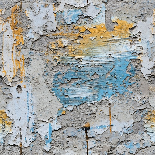 Weathered Concrete Wall with Peeling Paint and Rusty Nail