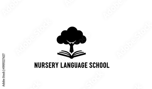 Nursery Language Learning Logo Vector Cute Evergreen Education Emblem Design