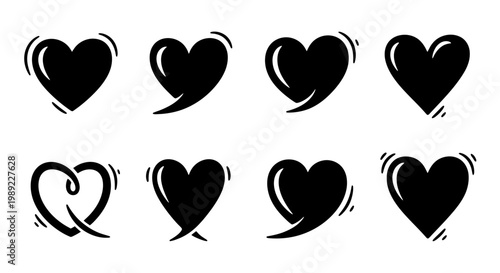 Black heart shapes with motion lines.