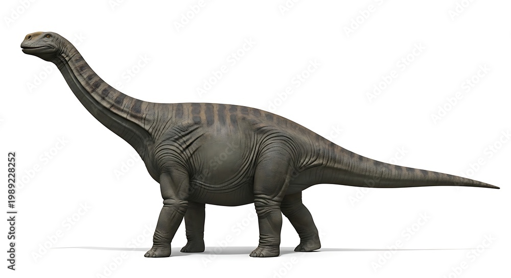 Fototapeta premium A detailed rendering of a large, long-necked sauropod dinosaur, possibly a Brachiosaurus or Apatosaurus, standing on a clean white background.