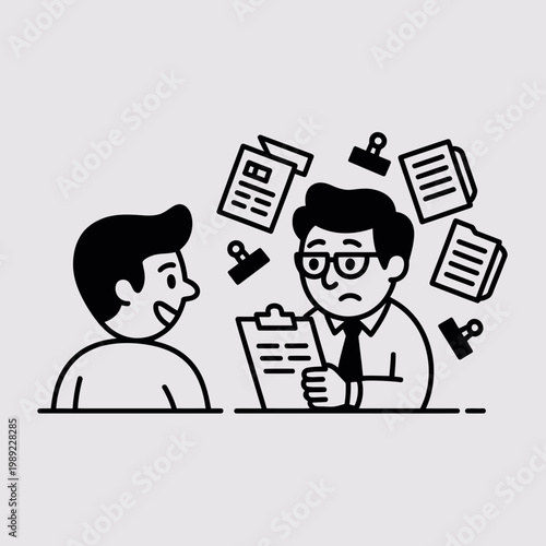 Stressed Businessman Discussing Documents with Colleague in Office