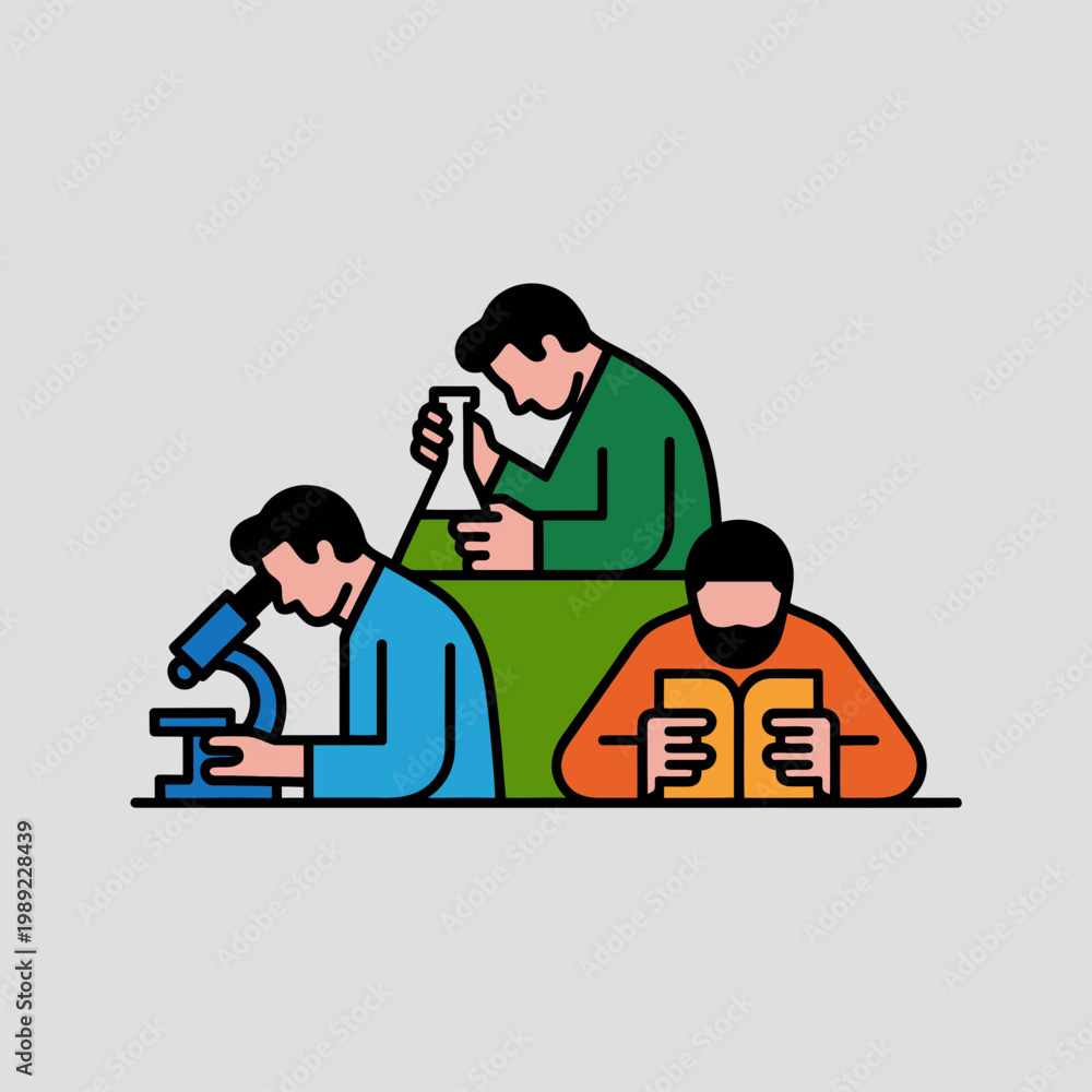 Fototapeta premium Three Men Studying and Examining Samples in Laboratory