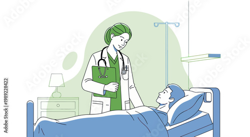 Doctor With Patient In Hospital Bed, Medical Care and Health Check