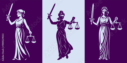 vector set silhouette of artemis - goddess of justice