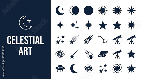 A collection of celestial icons and symbols in a modern design