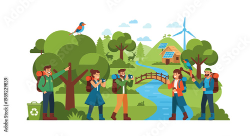Eco friendly people, outdoor activities, nature lovers, environmental conservation