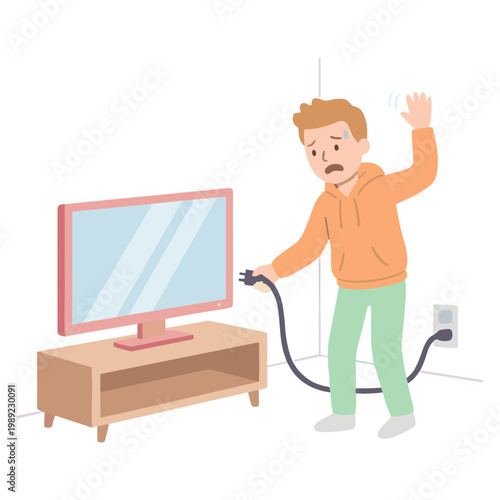 Man shocked by malfunctioning television with electric cord