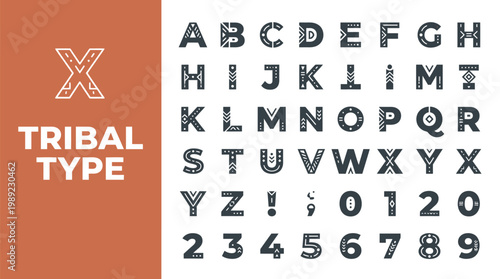 A graphic designer showcasing tribal type fonts and alphabet letters