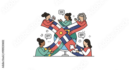 Diverse business team collaboration, people discussing ideas, colorful office meeting, teamwork concept, flat design vector