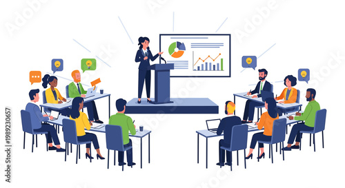 Business meeting, office presentation, teamwork illustration, corporate training, education concept