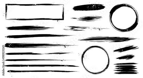 Black brush strokes and circles art.