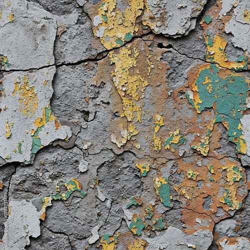 Weathered Concrete Wall with Peeling Paint and Cracks