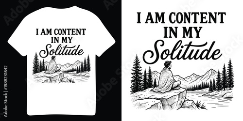 T shirt design featuring a meditative figure amidst a mountain landscape