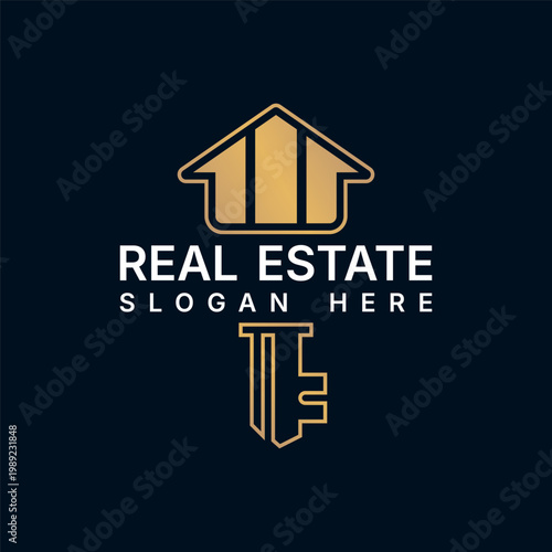 luxury house key logo, real estate logo design vector illustration