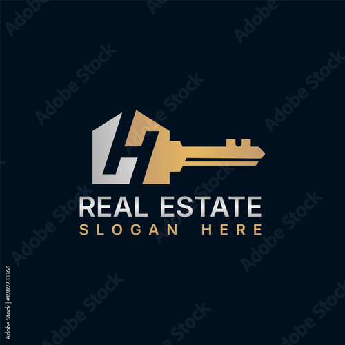 luxury house key logo, real estate logo design vector illustration