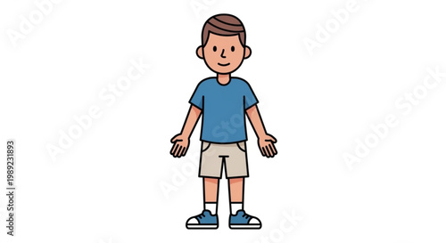 Cartoon boy character casual summer outfit standing illustration for childrens books and educational materials isolate