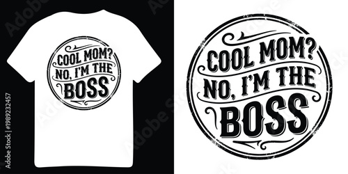 White t shirt mockup displaying a playful cool mom graphic design