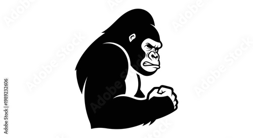 Angry Gorilla Silhouette, Aggressive Primate, Powerful Animal Vector Art