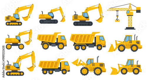 Construction Vehicles Collection: Excavators, Dump Trucks, Loaders & Crane