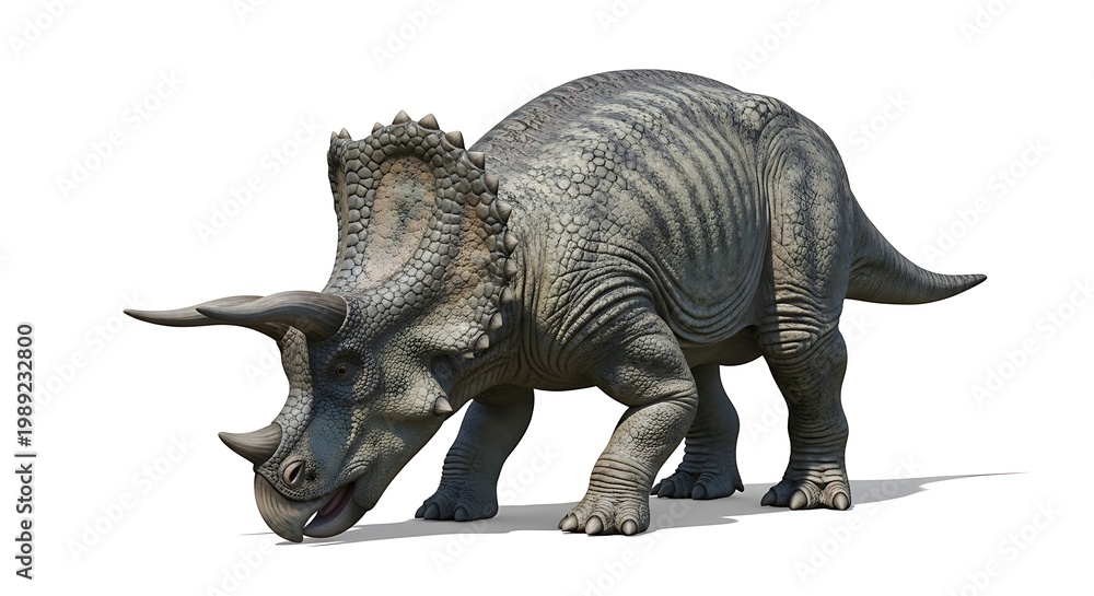Fototapeta premium Realistic 3D rendering of a Triceratops dinosaur on a white background.