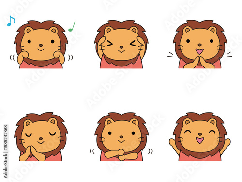 手遊びをするライオンのイラストセット