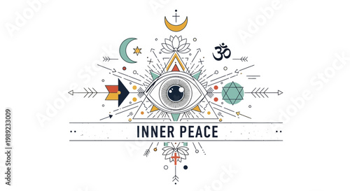 Inner Peace Spiritual Symbol with Eye and Sacred Geometry Elements