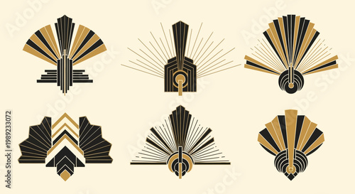 art deco, golden and black ornaments