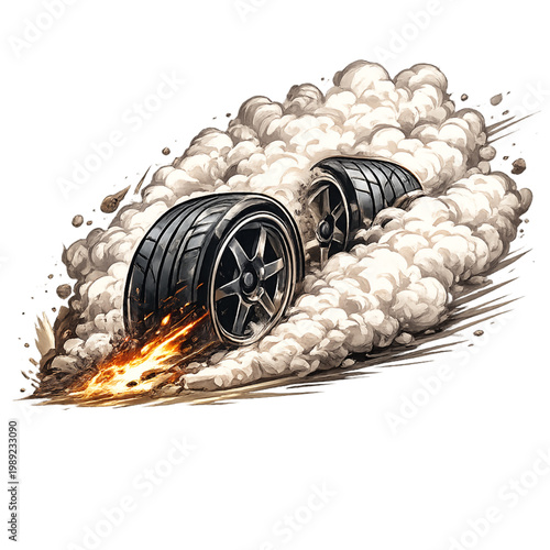 tires, fiery burnout, burnout action, tire smoke, burning rubber, drift action, racing tires, high speed, motorsport, racing car, performance car, sports car, street racing, skid marks, tire tracks, e
