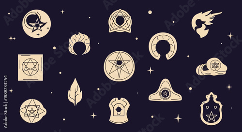 Mystical Esoteric Symbols and Occult Signs Collection on Dark Background