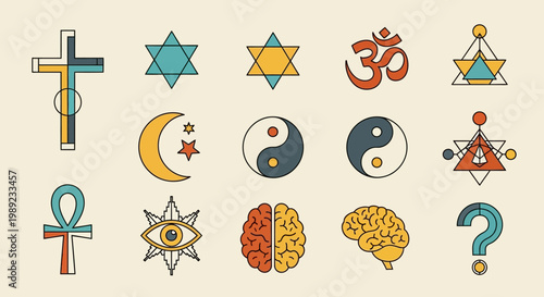 Set of Religious and Spiritual Symbols Icons