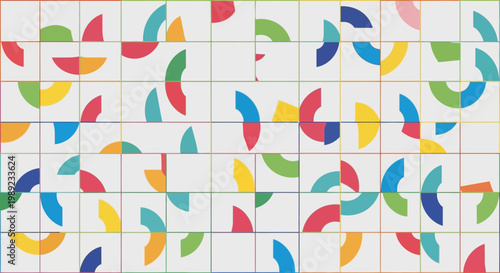 Abstract Geometric Pattern with Colorful Semicircles on Grid