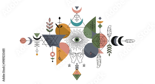 Mystical Esoteric Composition with Sacred Geometry and Celestial Symbols