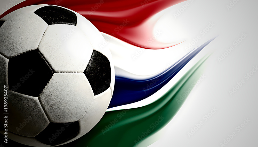 Fototapeta premium Vibrant soccer ball on dynamic abstract background with flag colors