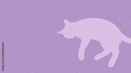 Cat silhouette stretching down, a playful domestic pet icon, flat purple vector graphic, isolated with ample copy space