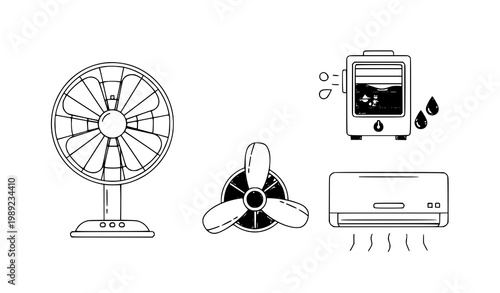 Cooling device line icon set fan ventilator air conditioner vector illustration isolated on white background