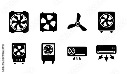 Fan icon set ventilator propeller cooler air conditioner silhouette vector illustration isolated on white background