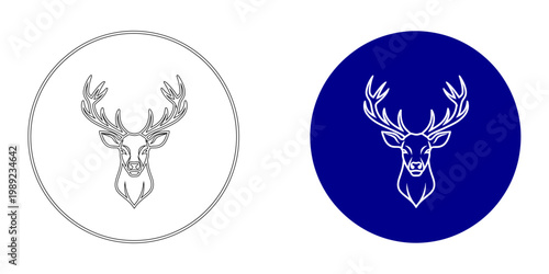 Tableau sur toile Minimalist Navy Blue Deer Head with Large Antlers in Circle Vector Illustration