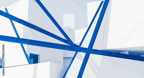 Abstract 3D Architectural Geometric Structure with Blue Beams
