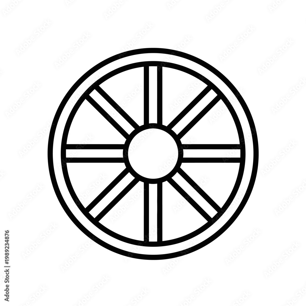 Fototapeta premium Simple black line art wheel icon.