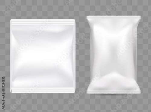 Realistic Transparent Empty Plastic Food Packaging Template Set.