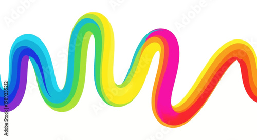 Abstract Colorful Wavy Rainbow Line Design on White Background