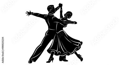 Couple dancing in elegant formal attire.