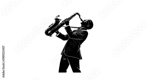 Man Playing Saxophone in Suit.