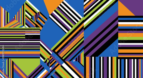 Vibrant geometric pattern with colorful stripes and shapes